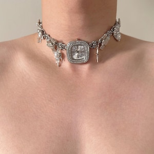 Luxurious Watch Choker Necklace, Y2k Clock jewelry Funky Watch Necklace Cyberpunk Y2K Grunge Necklace,Whimsical Necklace,Diamonds Necklace image 1