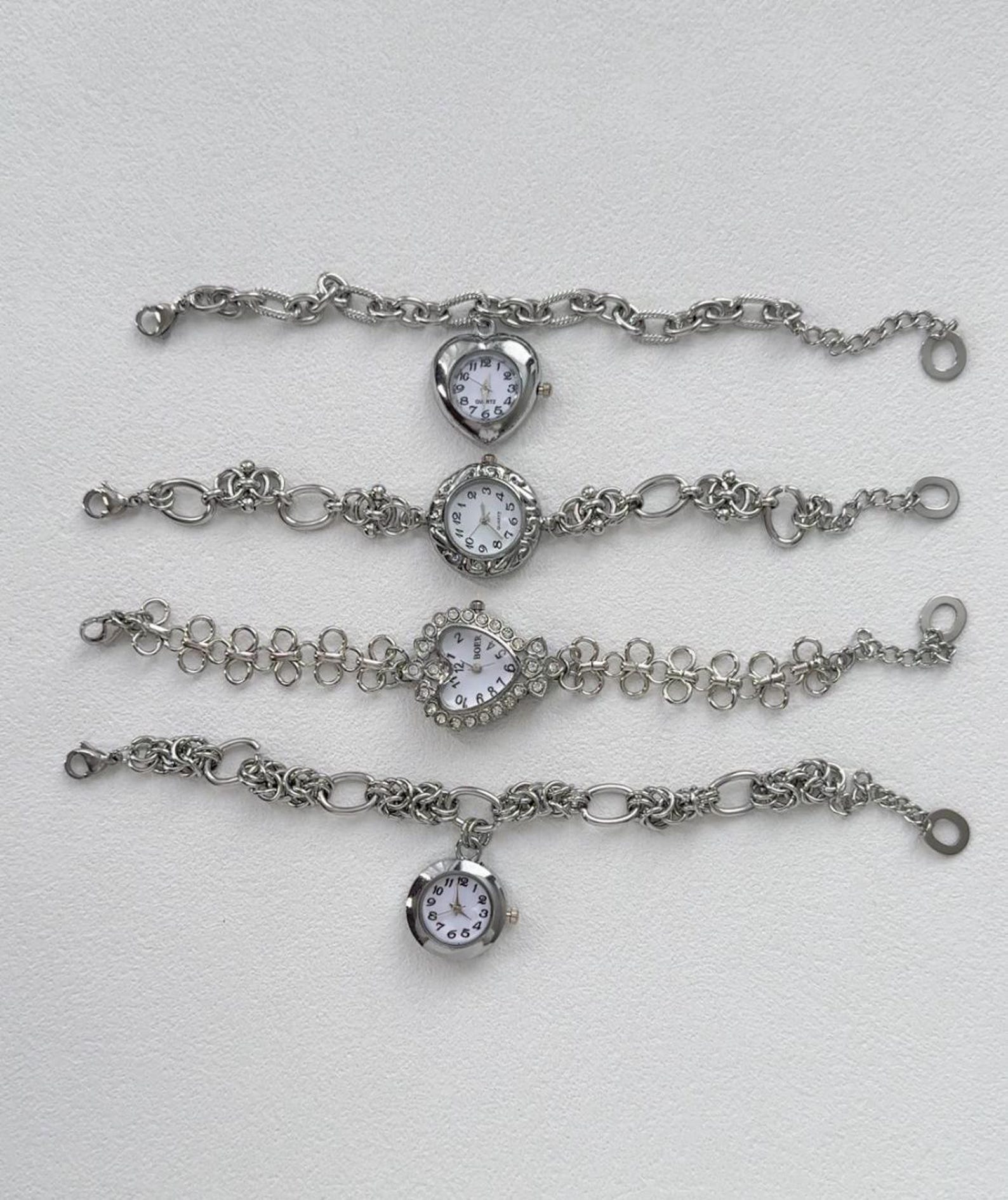 Vintage Silver Watch Charm Bracelet | Heart Round Dial Chain Bracelet ...