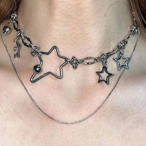 Star Y2k Necklace,Y2k Necklace,Chunky Necklace,Chain Star Necklace,Trend Necklace,Gothic Jewelry Necklace,Adjustable Layer Y2k Jewelry Gift