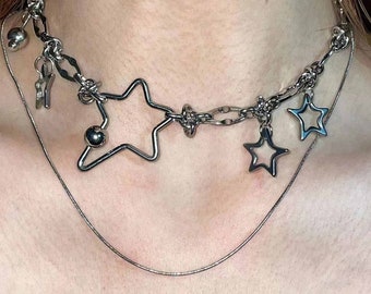 Star Y2k Necklace,Y2k Necklace,Chunky Necklace,Chain Star Necklace,Trend Necklace,Gothic Jewelry Necklace,Adjustable Layer Y2k Jewelry Gift