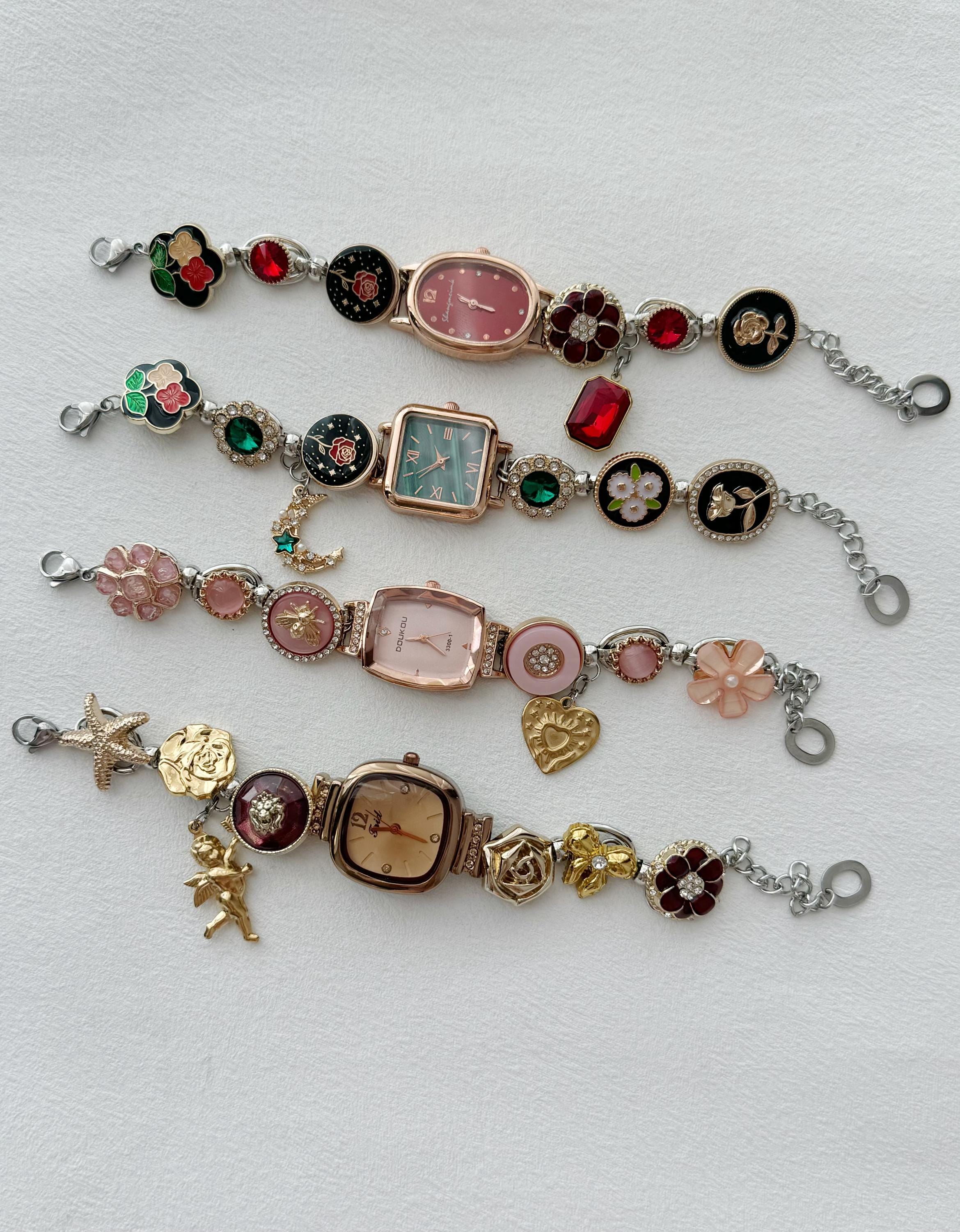 Vintage Design Charm Watch Bracelet | Unique Button Bead Vintage Design Charm Watch Bracelet | Unique Button Bead