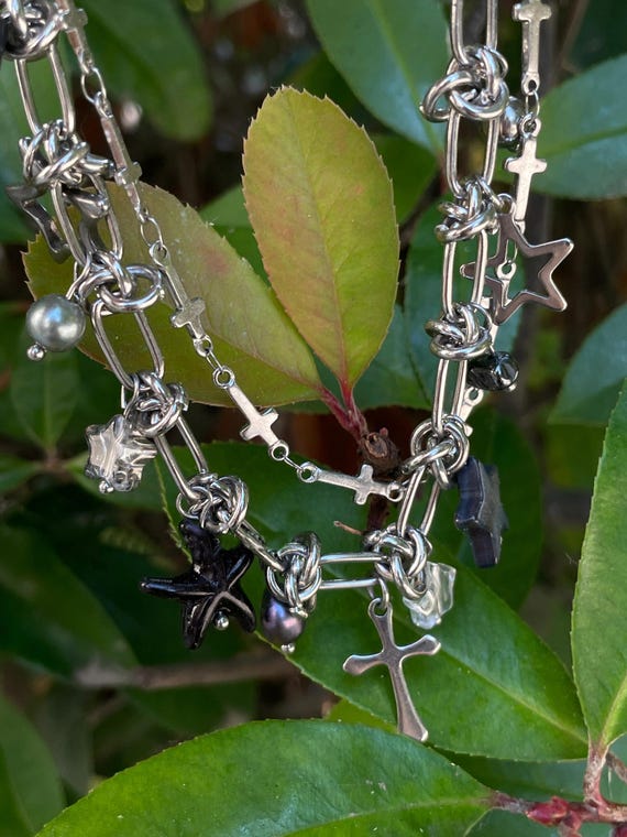 Black Sliver Chain Bracelet,y2k Star Charm Bead Bracelet