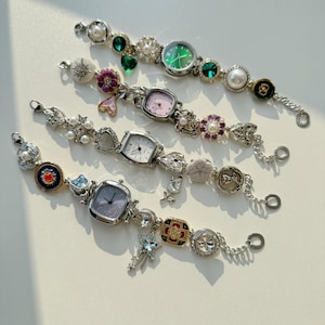 Vintage Sliver Watch Bracelet | Handmade Charm Bracelet | Retro-Inspired Jewelry |Steampunk Watch |Statement Bracelet|Unique Gift for Women image 10