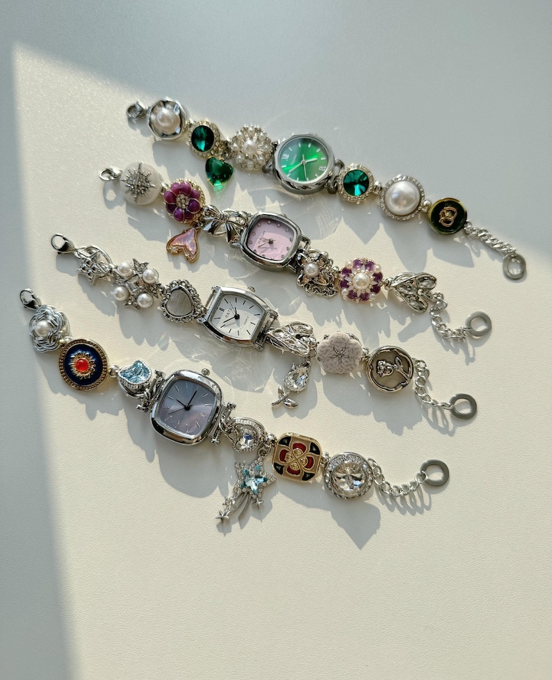 Vintage Sliver Watch Bracelet | Handmade Charm Bracelet | Retro-Inspired Jewelry |Steampunk Watch |Statement Bracelet|Unique Gift for Women image 10