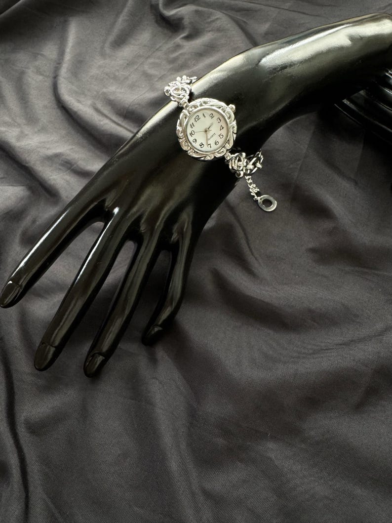 Vintage Silver Watch Charm Bracelet | Heart Round Dial Chain Bracelet ...