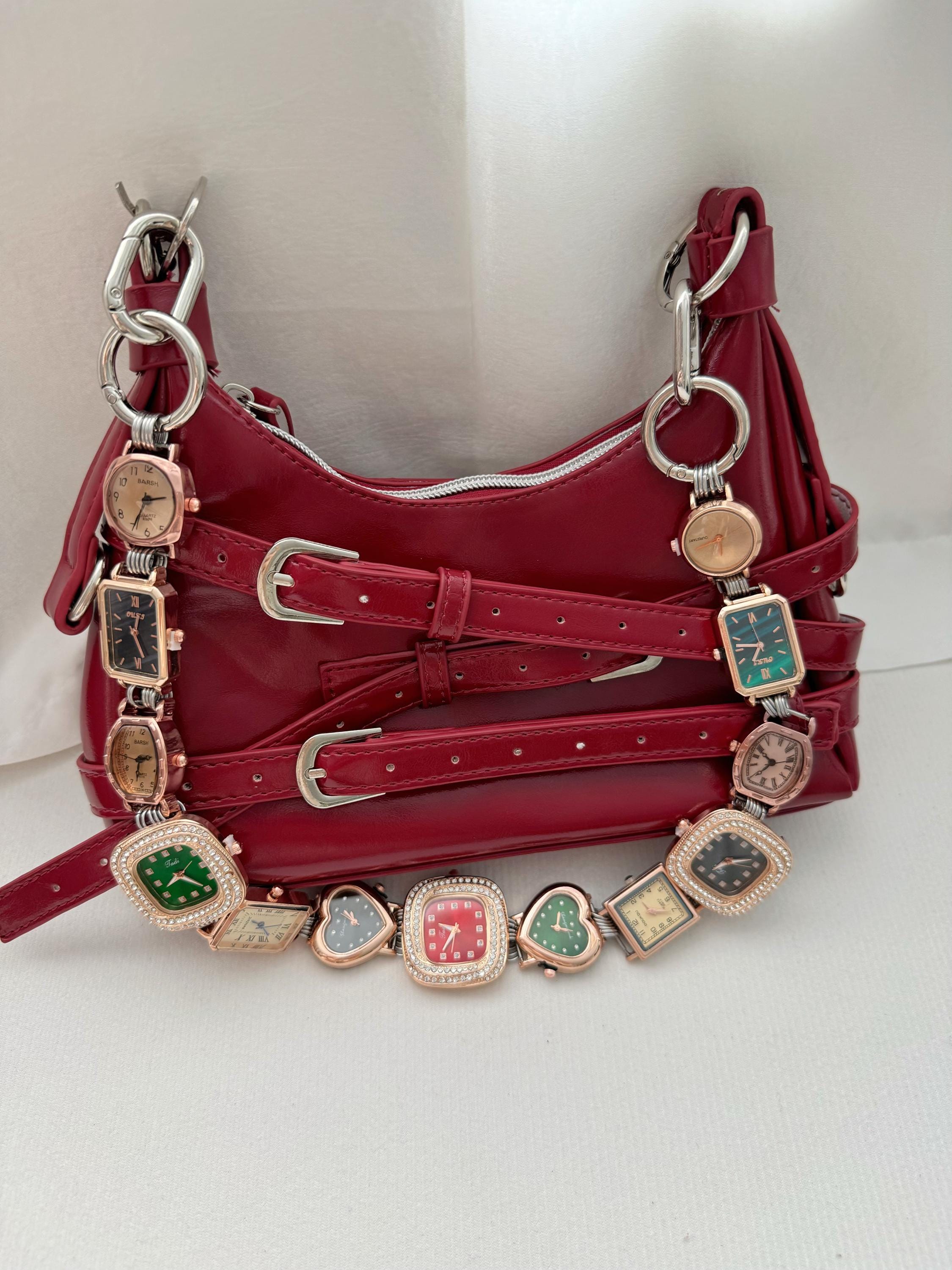 Vintage Watch Chain Strap | Watch Link Purse Strap | Colorful Heart Handbag Watch Links | Clock Bag Chain | Fashion Accessory for Bags