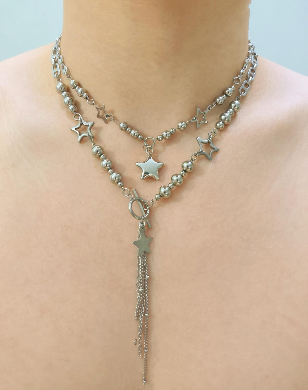 Y2K Star Necklace Set,girls Couple Y2k Choker, Celestial Necklace