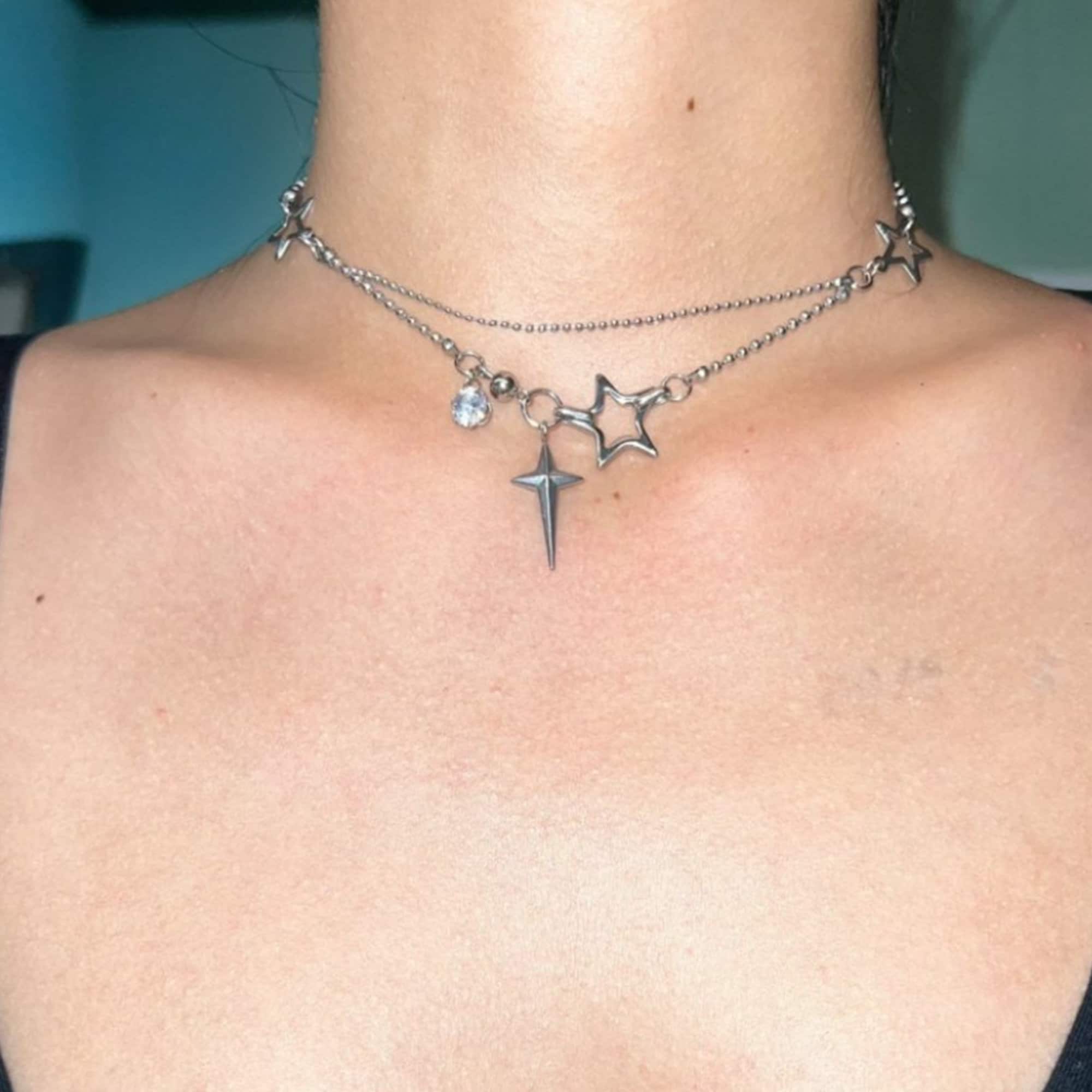 Collana Girocollo Con Stelle Multiple – Catena Serpente – Gioiello Donna Y2K Vintage – Lega Ipoallergenica