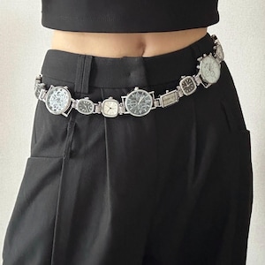Five Style Watch Waist Chain with Mixed Dials,Funky Vintage Belt,Steampunk Bold and Unique Statement Waist Jewelry,Handmade Belt for Women