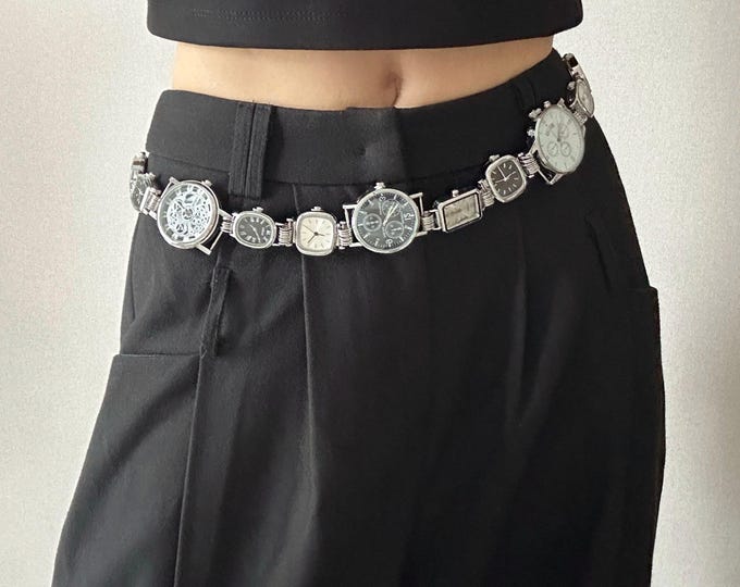 Five Style Watch Waist Chain with Mixed Dials,Funky Vintage Belt,Steampunk Bold and Unique Statement Waist Jewelry,Handmade Belt for Women