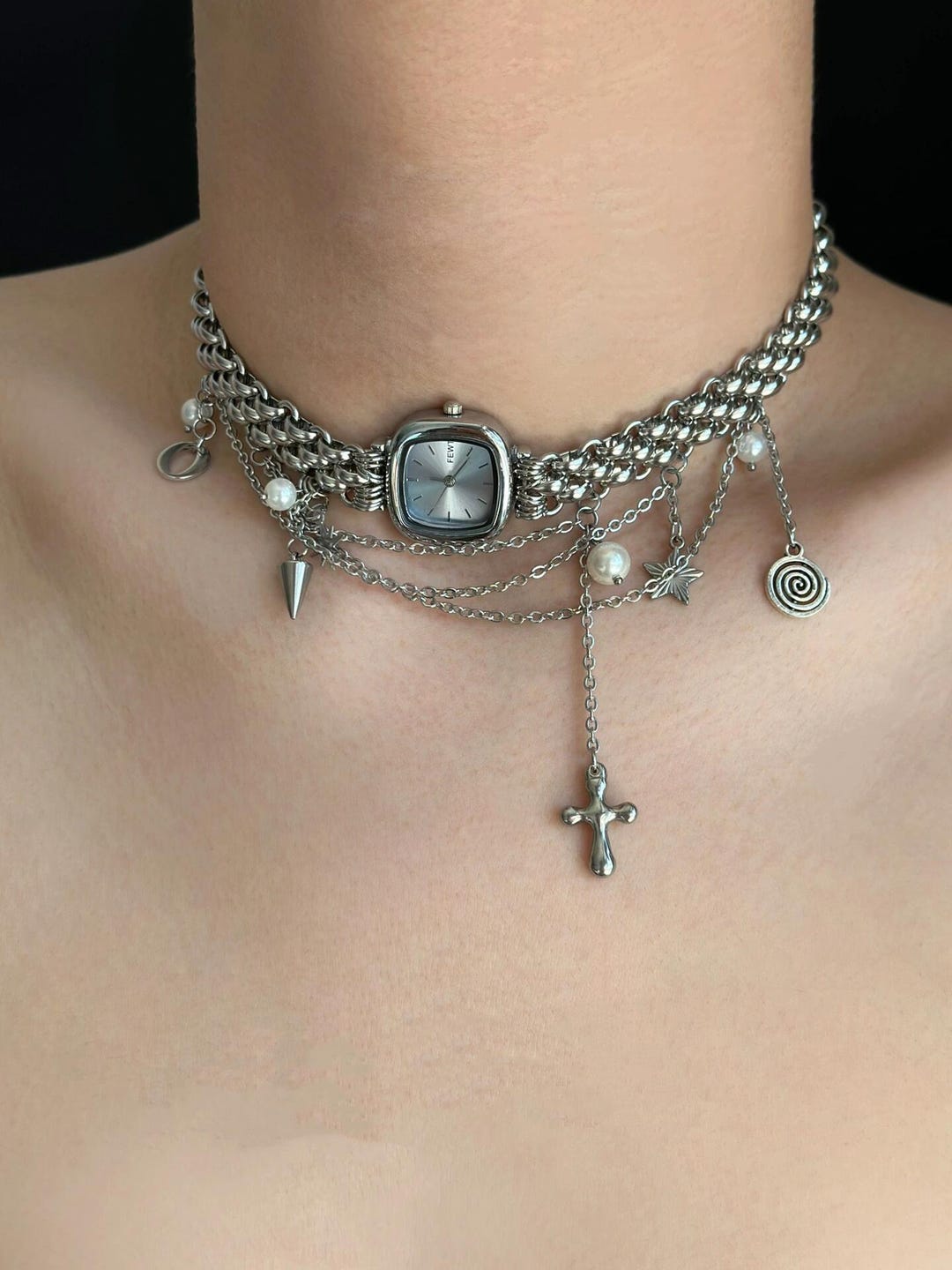 Vintage Watch Choker Necklace, Clock Whimsical Neckalce Vintage Watch Choker Necklace, Clock Whimsical Neckalce