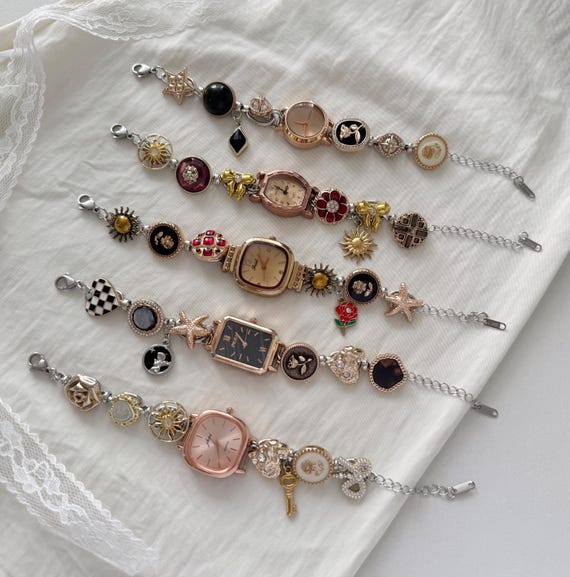 Silver Charm Bracelet Watch with Mixed Charms Silver Watch Bracelet,mixed Charms and Decorative Links  main image 3