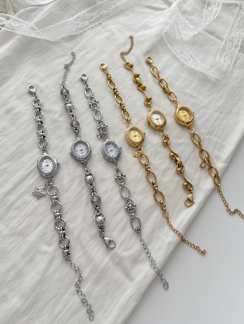 Dainty Mini Watch Bracelet,Gold Silver Small Face Wristwatch Jewelry, Minimalist Chain Watch, Delicate Everyday Watch,Tiny Dial Bracelet image 2
