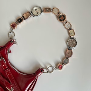 Retro Watch Bag Strap,Golden Grunge Clocks Purses Strap Chain,Punk Pants Chain,Vintage Watch Handle Chain,Metal Shoulder Bag Chain Sliver