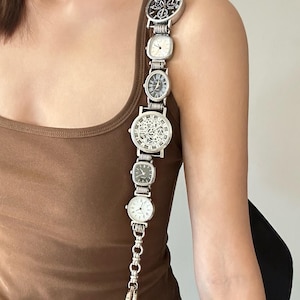 11 Watch Face Bag Strap,Y2k Clock Silver Bag Chain,Grunge Purses Bag Accessory,Unique Bag Charms,Punk Shoulder Bag Chain,Gift for her