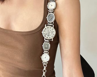 11 Watch Face Bag Strap,Y2k Clock Silver Bag Chain,Grunge Purses Bag Accessory,Unique Bag Charms,Punk Shoulder Bag Chain,Gift for her