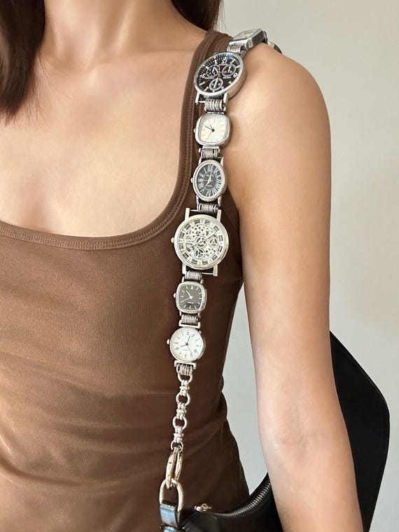 11 Watch Face Bag Strap,y2k Clock Silver Bag Chain,grunge