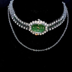 Green Diamonds Watch Choker Neckalce,Minimalist Chain Clock Choker,Vintage Watch Y2k Jewelry,Alternative Jewelry,Cool Elegant Necklace image 2