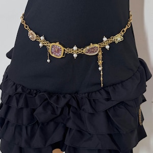 Vintage Pearl Teardrop Dangle Double Layer Gold Curb Chain Belt womens large XL Dangly Pearl Belt - Etsy main image 2