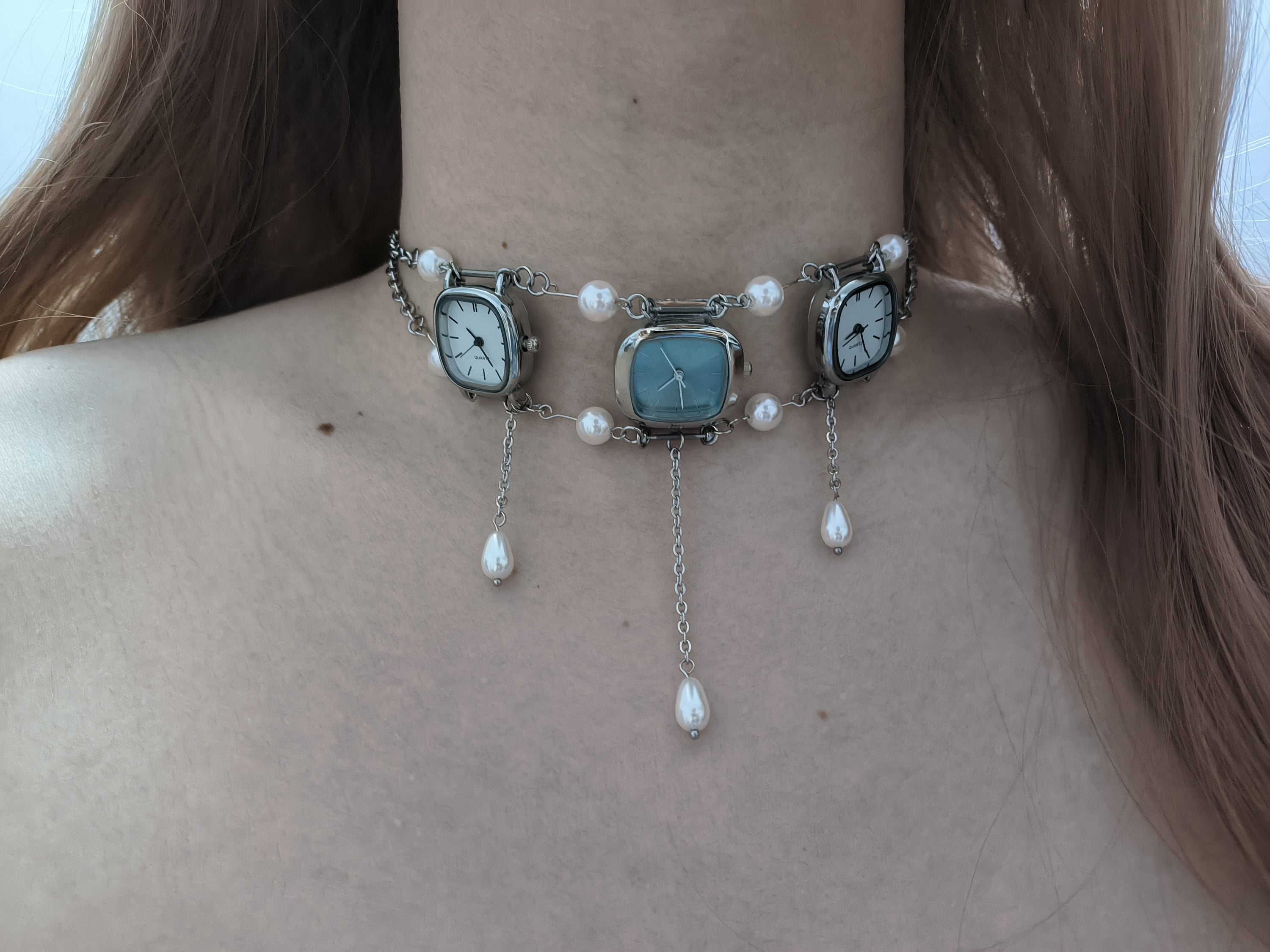 Three Battery Operation Watch Choker Necklace,pearl Chain