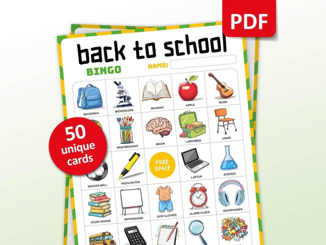 Back to School Bingo Game, 50 Bingo Cards, Teachers Printable Classroom ...