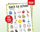 Back To School Bingo Game, 50 Bingo Cards, Teachers Printable Classroom Activity for Kids, Elementary & Primary School, Kindergarten Game