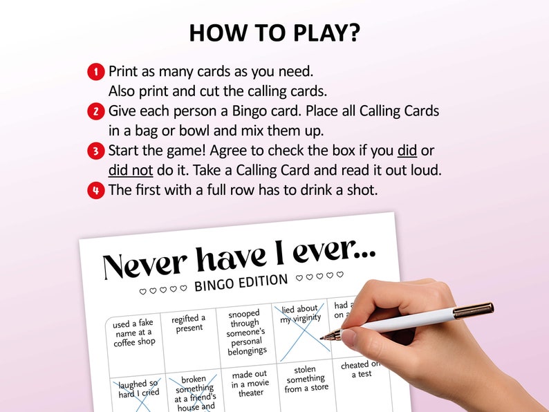 Je n’ai jamais bingo, 50 cartes de bingo de jeu à boire, activités de enterrement de vie de jeune fille, jeux de soirée entre filles pour adultes, activité de fête de poule, imprimable image 4