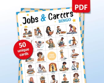Jobs and Careers Bingo, 50 Professions Bingo Cards, Birthday Activities, Kids Occupations Party Game, Classroom Activity, Printable download