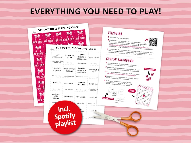 Hen Party Music Bingo is the perfect party game to play at a girls bachelorette night with all of your friends. The party songs are great for a fun night with team bride. Digital download so you can print the files directly after purchase.