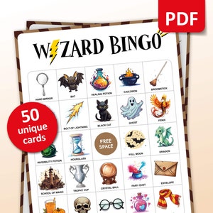Wizard Bingo, 50 Wizard Bingo Cards, Activités d’anniversaire, Kids Wizard Party Game, Wizard Classroom Activities, Jeux imprimables