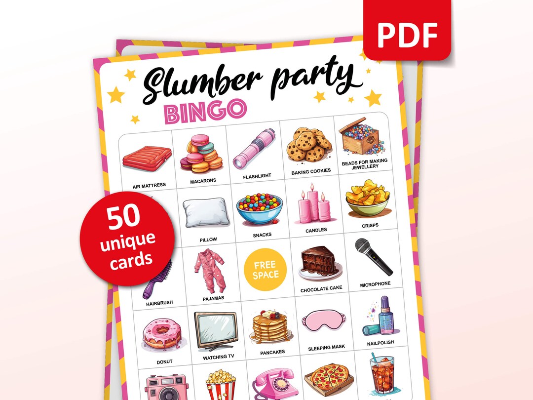 Slumber Party Bingo, 50 Sleepover Bingo Cards, Birthday Activities ...