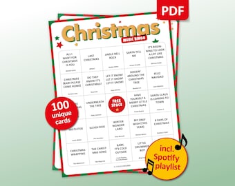 Christmas Music Bingo, 100 Bingo Cards + Spotify Playlist, Christmas Party Game, Office Party, Xmas Bar Activity, Songs Digital Download