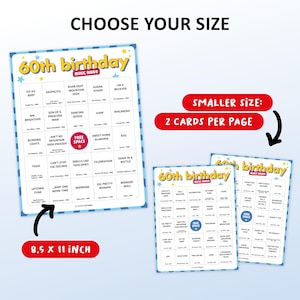 60th Birthday Music bingo party game with the best 60s, 70s, 80s, 90s, 00s, 10s, 20s hits. Perfect as a birthday party, friends game night, pub crawl, bar activity for your sixtieth birthday. Including Spotify Playlist with the songs on the bingo cards. Digital download.