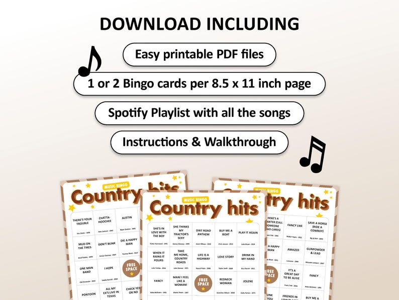 Country music bingo game printable, western music bingo cards, Nashville themed party game, country hits bingo, cowboy music game, southern music trivia, honky tonk bingo, bluegrass and country pop songs, line dancing party activity, country western themed baby shower or birthday game, digital download printable bingo cards for adults and groups