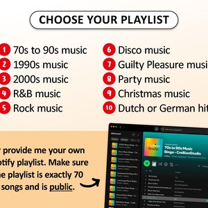 Custom Music Bingo Game with 50 unique cards, printable party game for birthdays, bachelorette parties, hen parties, graduations, tea parties, bridal showers, girls night, family gatherings, office events, and celebrations of all kinds. Fun music activity with your own songs, interactive icebreaker, instant digital download, perfect for large groups, adults, teens, and special occasions.