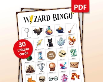 Wizard Bingo, 30 Wizard Bingo Cards, Birthday Activities, Kids Wizard Party Game, Wizard Classroom Activities, Printable Games