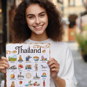 Thailand bingo game with 50 bingo cards, perfect for adults and kids who are going to travel to this country. Great backpacker gift for your friend. Party game for the farewell party.
