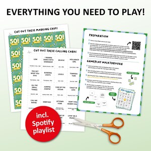 50th Birthday Music bingo party game with the best 70s, 80s, 90s, 00s, 10s, 20s hits. Perfect as a birthday party, friends game night, pub crawl, bar activity for your fiftieth birthday. Including Spotify Playlist with the songs on the bingo cards. Digital download.