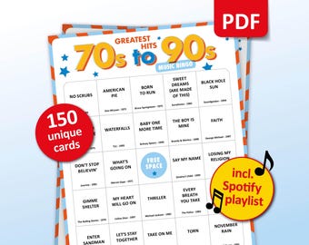 Set 100 Carte Set Da 100 Carte Bingo Musicale Anni '80 Stampate E Laminate - Con Playlist Inclusa, Per Feste E Serate Free Printable Music Bingo Cards