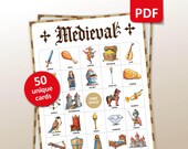 Medieval Bingo, 50 Bingo Cards, Middle Ages Party Game, World History Classroom Activity, Knight Bingo, Teacher Historical Printable