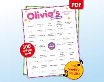 Custom Birthday Music Bingo, 100 Bingo Cards + Spotify Playlist, Personalized Birthday Party Games, Ladies Night Games, Birthday Activities
