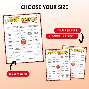 Rock Music bingo party game with the best 70s, 80s, 90s, 00s rock songs. Perfect as a birthday party, friends game night, pub crawl, bar activity or office party. Including Spotify Playlist with all the songs from the bingo cards. Printable download