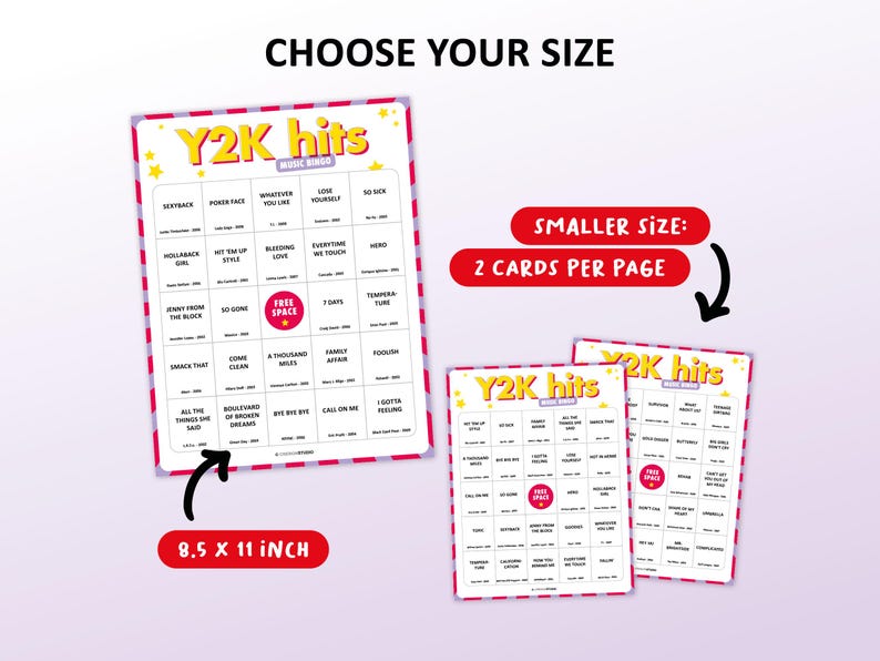 Y2K music bingo party game with the best zeros 2000s hits. Perfect as a y2k birthday party, friends game night, pub crawl, bar activity or office party. Including Spotify Playlist with the 00s songs on the bingo cards. Digital download.