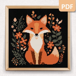 Patrón de punto de cruz contado de animales del bosque, patrón de punto de cruz floral pequeño y fácil, gráfico PDF de descarga instantánea para principiantes, Cottagecore