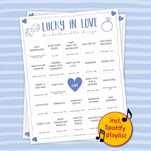 This Las Vegas Bachelorette Party Music Bingo is the perfect party game to play at a girls hen night with all of your friends. Lucky in Love is a great theme. The party songs are great for a fun night with team bride. Digital download so you can print the files directly after purchase.