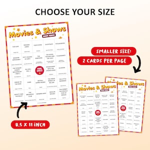 Movie & TV Show Music Bingo party game featuring the most iconic film soundtracks, television theme songs and blockbuster movie hits. Perfect for movie nights, TV series marathons, family game nights, birthday parties and friends gatherings. Includes famous songs from cult classics, sitcoms, dramas and musicals. Including Spotify playlist with all soundtrack and theme songs on the bingo cards. Printable digital download.