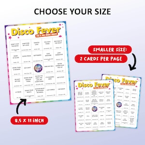 Music bingo party game with the best, 70s, 80s, Disco songs. Perfect as a birthday party, bachelorette party, friends game night, pub crawl, bar activity or office party. Including Spotify Playlist with the songs of the bingo cards. Printable digital download.