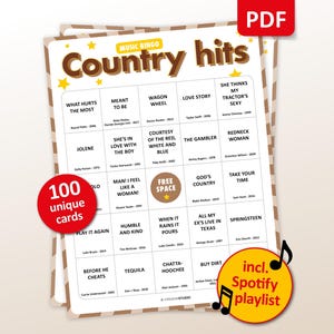 Country music bingo game printable, western music bingo cards, Nashville themed party game, country hits bingo, cowboy music game, southern music trivia, honky tonk bingo, bluegrass and country pop songs, line dancing party activity, country western themed baby shower or birthday game, digital download printable bingo cards for adults and groups