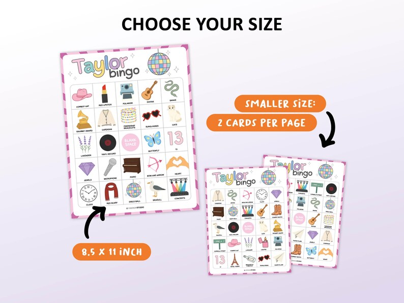 Taylor Bingo is a fun party game based on Taylor Swift as an artist and person. Great for a ladies night, teen girls birthday party or a concert watching evening with friends. This digital download contains 50 bingo cards which are all unique. Printable activity.