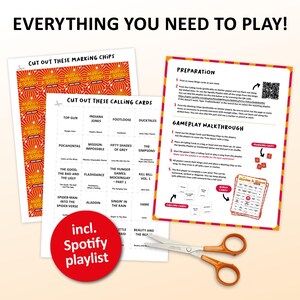 Movie & TV Show Music Bingo party game featuring the most iconic film soundtracks, television theme songs and blockbuster movie hits. Perfect for movie nights, TV series marathons, family game nights, birthday parties and friends gatherings. Includes famous songs from cult classics, sitcoms, dramas and musicals. Including Spotify playlist with all soundtrack and theme songs on the bingo cards. Printable digital download.